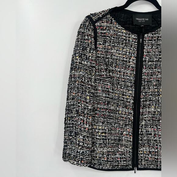 Lafayette 148 Keaton Tweed Blazer Jacket Rainbow Multicolor Pockets Black Petite - Picture 6 of 15